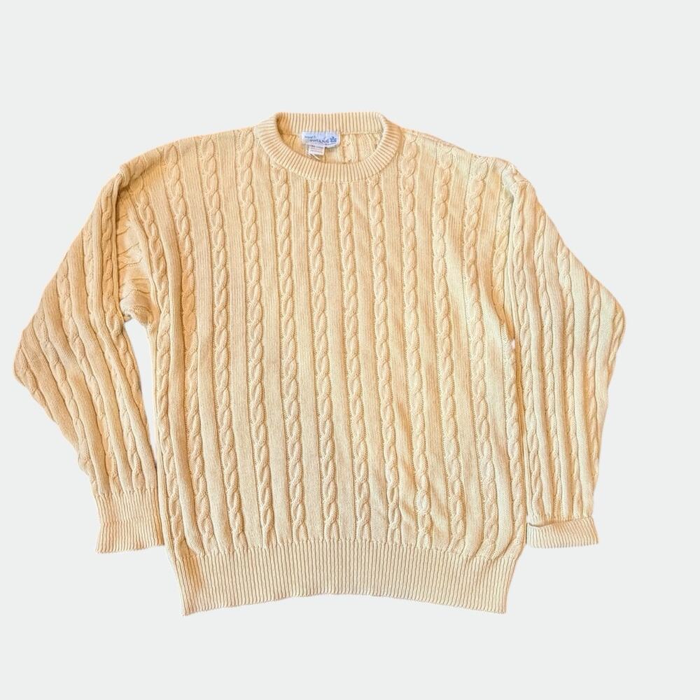 Deans of Scotland Men's Cable Knit‎ Cream Cotton Sweater Size M - Vintage